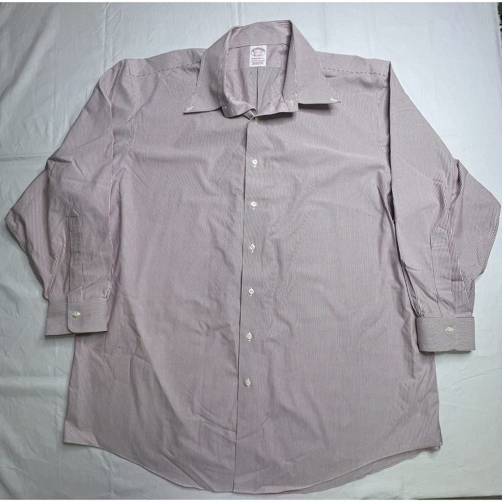 Brooks‎ Brothers Shirt Men's 18-1/2 34 Red Stripe Button Up Casual Work Play